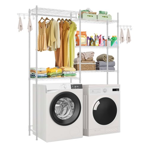 VEVOR Over Washer and Dryer Storage Shelf Two Row 5 Tiers Washer Rack White