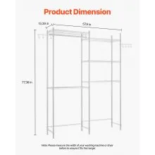 VEVOR Over The Washer and Dryer Storage Shelf, 5 Tier Laundry Room Drying Rack with Hanger Rod and Hooks, Adjustable Over Washer and Dryer Shelves, Laundry Room Shelf Storage Space Saver, White