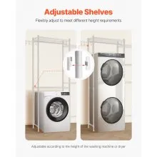VEVOR Over The Washer and Dryer Storage Shelf, 5 Tier Laundry Room Drying Rack with Hanger Rod and Hooks, Adjustable Over Washer and Dryer Shelves, Laundry Room Shelf Storage Space Saver, White