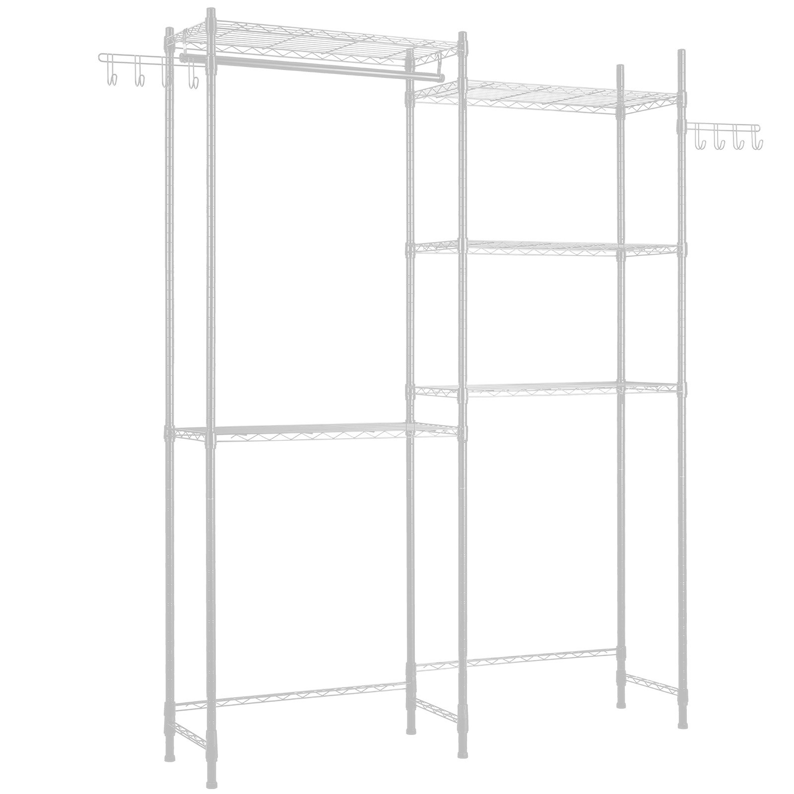 VEVOR Over Washer and Dryer Storage Shelves, 5 Tiers Laundry Room Drying Rack with Hanger Rod and Hooks, Two Rows Adjustable Washer Shelves Space Saver, for Laundry Room Storage & Organization, White