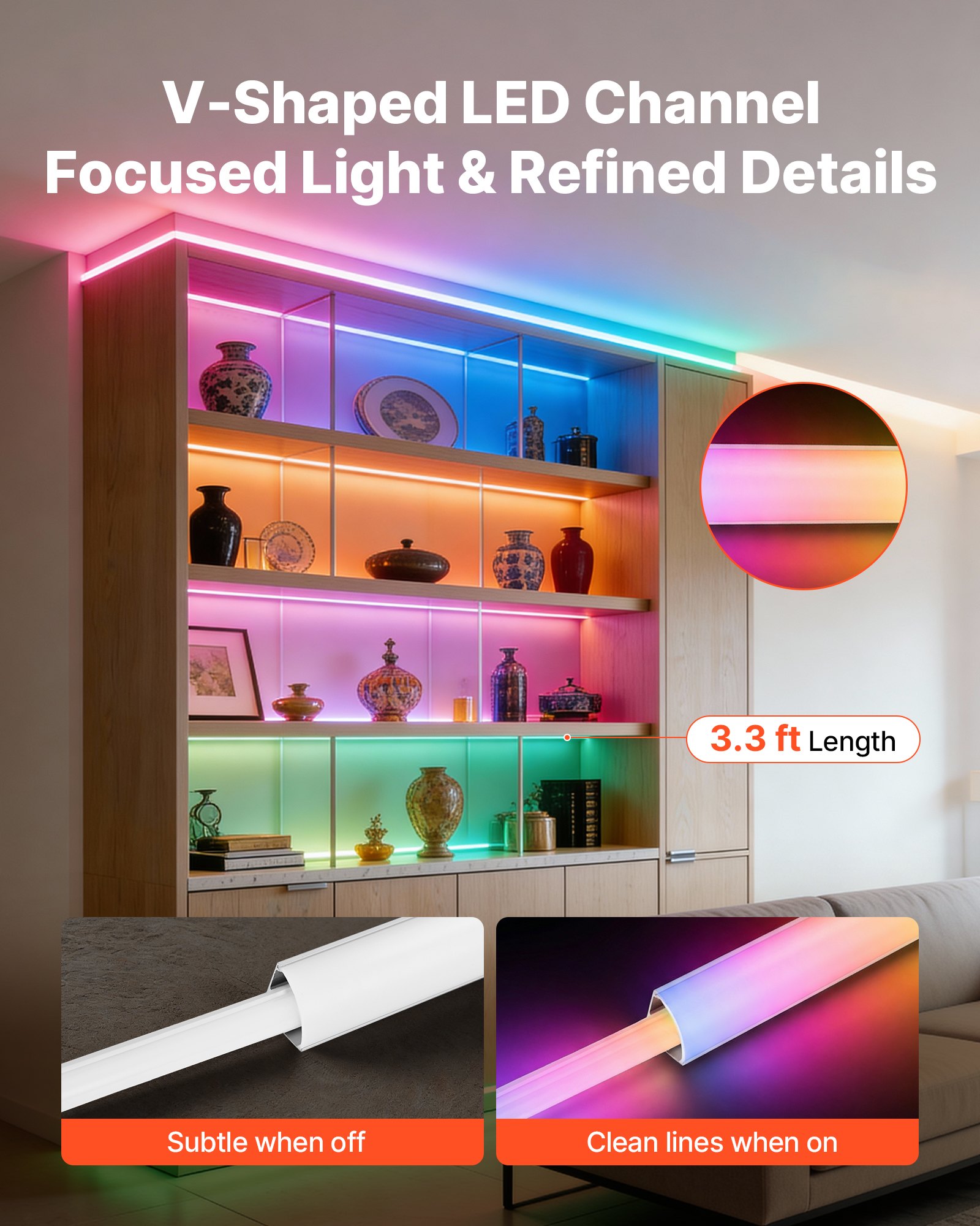 VEVOR 20-Pack 3.3 ft/1M V Shape LED Aluminum Channel, with Milky Cover, End Caps and Mounting Clips, Aluminum Profile for LED Strip Light Installations, Easy Installation, for Under Cabinet Counter