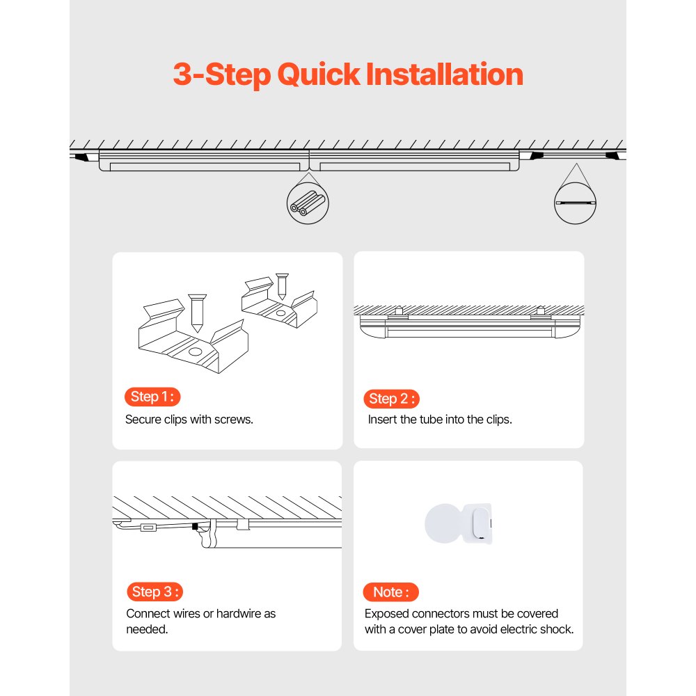VEVOR LED Shop Light, 6 Pack T5 Integrated Single Fixture, 4FT, 2200lm, 6500K Linkable LED Tube Light, Corded Electric with ON/Off Switch, Suitable for Garage Warehouse Workbench Workshop