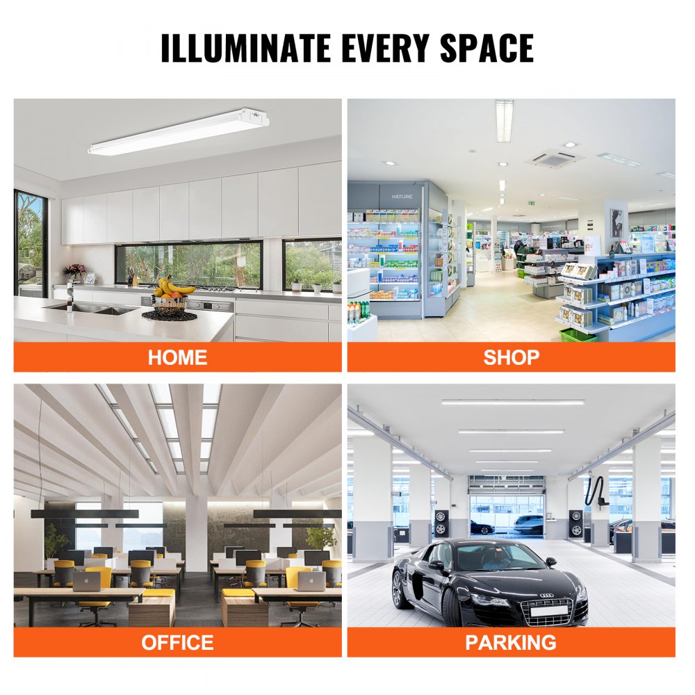 VEVOR 4FT LED Wraparound Light, 50W, 5500LM Flush Mount LED Shop Light, 3000K/4000K/5000K Adjustable LED Kitchen Ceiling Lighting Fixtures for Garage Office Laundry Fluorescent Tube Replacement, FCC