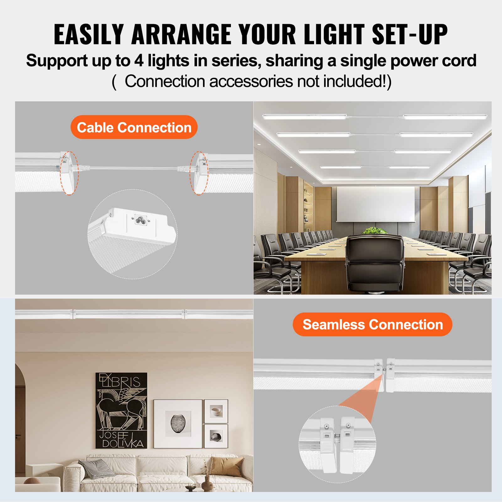 VEVOR 4FT LED Wraparound Light, 50W, 5500LM Flush Mount LED Shop Light, 3000K/4000K/5000K Adjustable LED Kitchen Ceiling Lighting Fixtures for Garage Office Laundry Fluorescent Tube Replacement, FCC