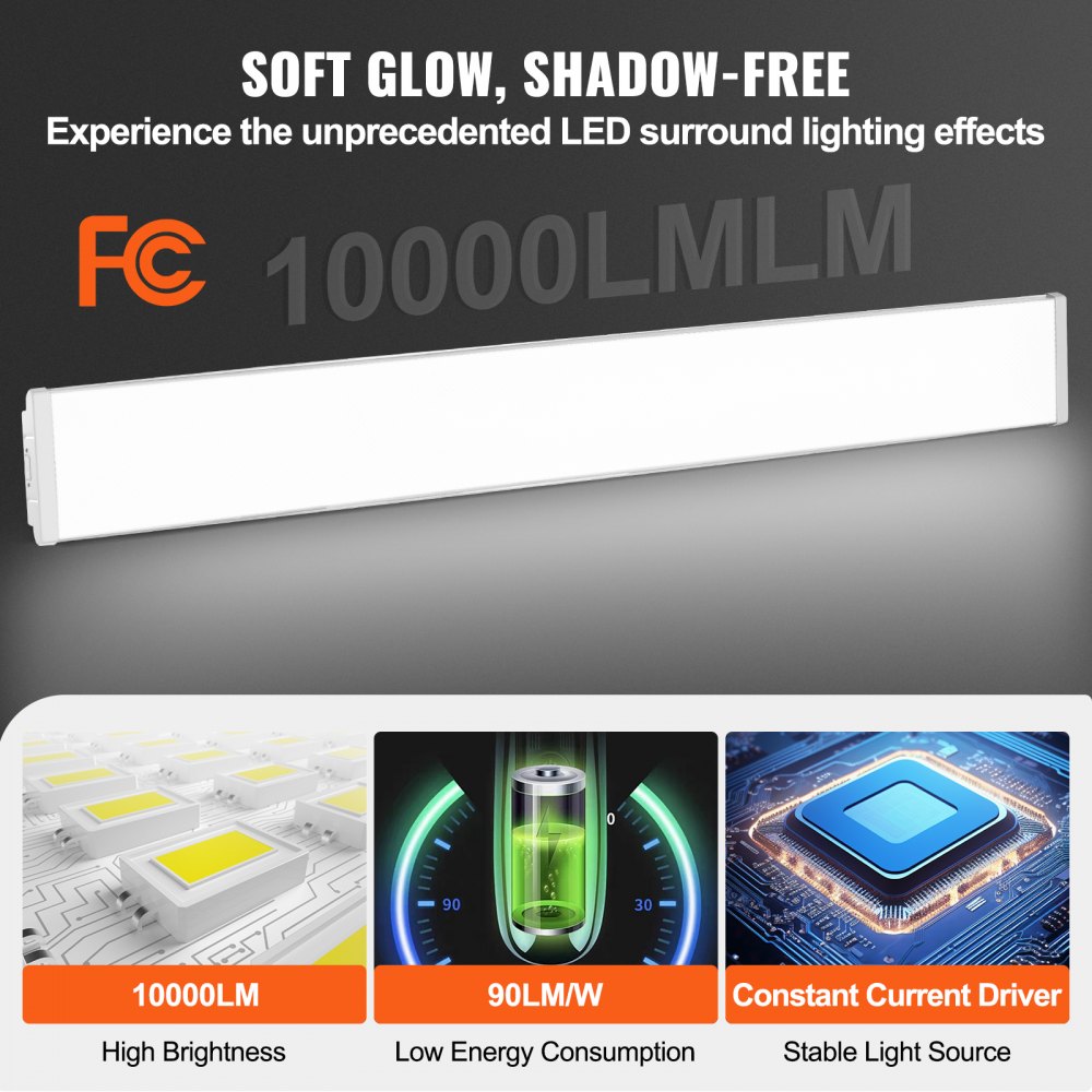 VEVOR 8FT LED Wraparound Light, 110W 10,000LM, Flush Mount LED Shop Light, 4 Pack 6500K Daylight LED Kitchen Ceiling Lighting Fixtures, for Garage Office Laundry Fluorescent Tube Replacement, ETL