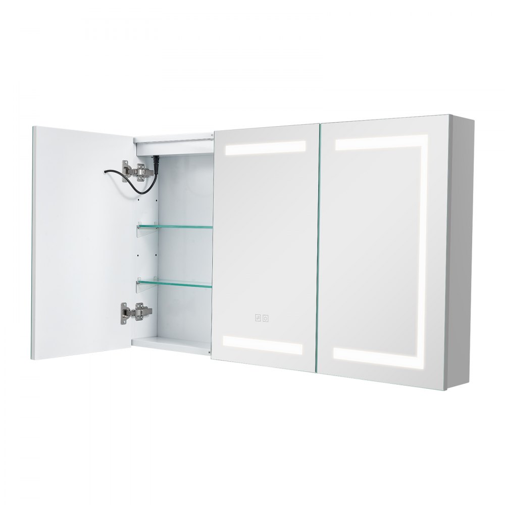 VEVOR Lighted Medicine Cabinet with Mirror, 100 x 60 cm Wall-Mounted, 3 Color Dimmable LED Bathroom Medicine Cabinet with Tempered Glass Mirror, Memory Function/2 Adjustable Shelves/ Outlets & USBs