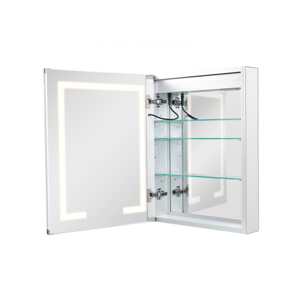 VEVOR Lighted Medicine Cabinet with Mirror, 20 x 26 in Recessed or Wall Mount, 3 Color Dimmable LED Bathroom Medicine Cabinet with Double-Side Mirror, Adjustable Shelves, Memory Anti-Fog Function