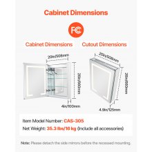 Lighted Medicine Cabinet with 2-Side Mirror 20 x 26 in Recessed Wall Mount