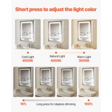 Lighted Medicine Cabinet with 2-Side Mirror 20 x 26 in Recessed Wall Mount