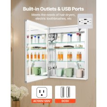 Lighted Medicine Cabinet with 2-Side Mirror 20 x 26 in Recessed Wall Mount