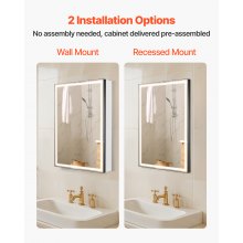 Lighted Mirror Medicine Cabinet 20x28" Bottom Lighting Recessed Wall Mount