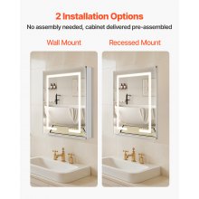 Lighted Medicine Cabinet with HD Mirror 24 x 30 in Recessed or Wall Mount