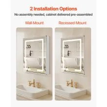 Lighted Medicine Cabinet with HD Mirror 24 x 30 in Recessed or Wall Mount