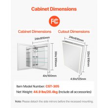 Lighted Medicine Cabinet with Magnifying Mirror 24x32" Recessed Wall Mount
