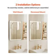 Lighted Medicine Cabinet 30 x 28" HD Tempered Glass Mirror Recessed Wall