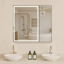 Lighted Medicine Cabinet 30 x 28" HD Tempered Glass Mirror Recessed Wall