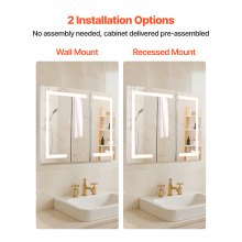 Lighted Medicine Cabinet 36 x 30" HD Tempered Glass Mirror Recessed Wall