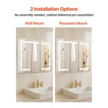 Lighted Medicine Cabinet 36 x 30" HD Tempered Glass Mirror Recessed Wall