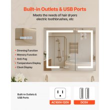 Lighted Medicine Cabinet 36 x 30" HD Tempered Glass Mirror Recessed Wall