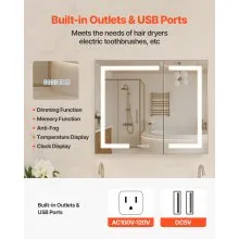 Lighted Medicine Cabinet 36 x 30" HD Tempered Glass Mirror Recessed Wall