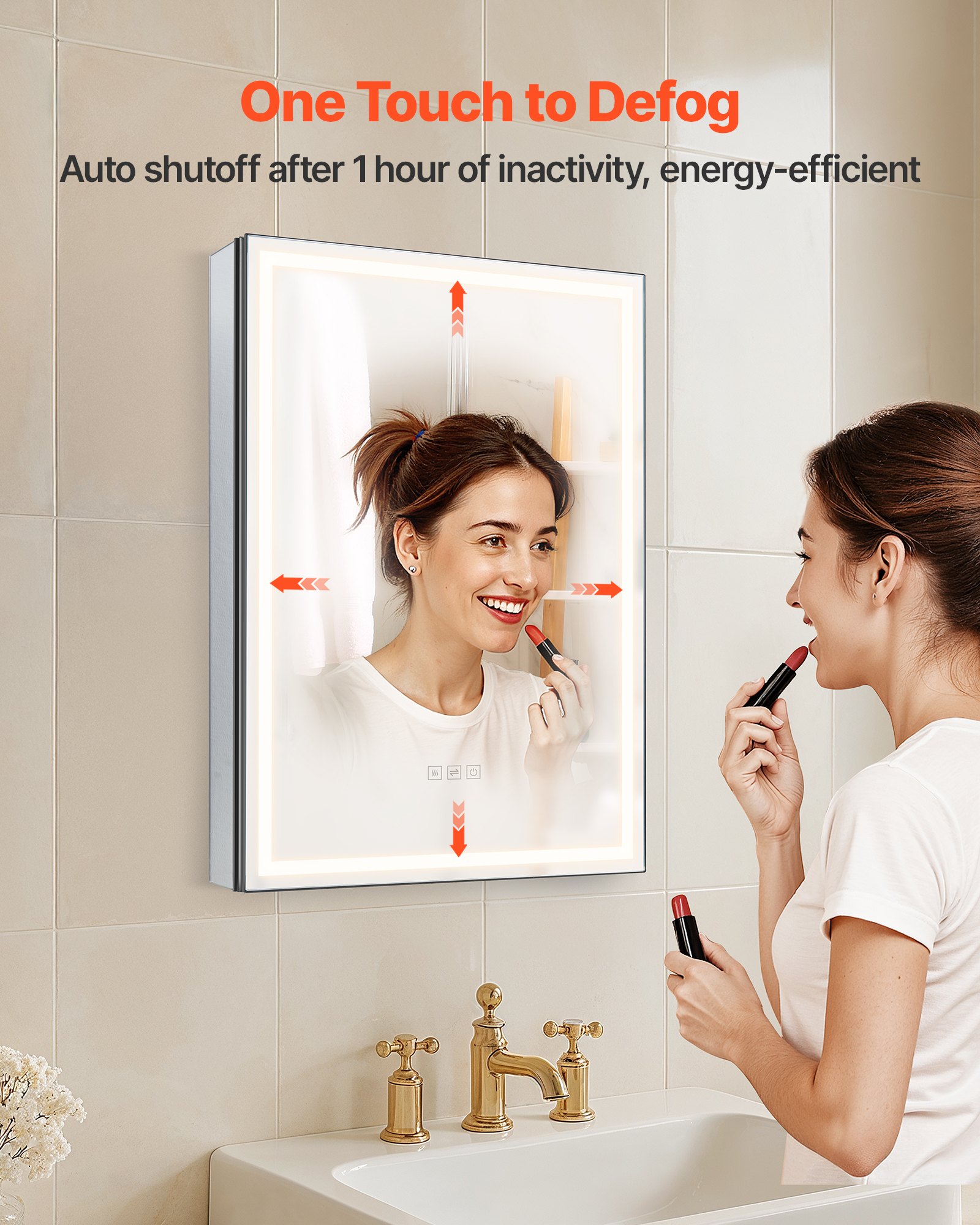 VEVOR Lighted Medicine Cabinet with Mirror, 50 x 70 cm Recessed or Wall Mount, 3 Color Dimmable LED Bathroom Medicine Cabinet with Bottom Lighting, Adjustable Shelve Storage, Memory Defog Function