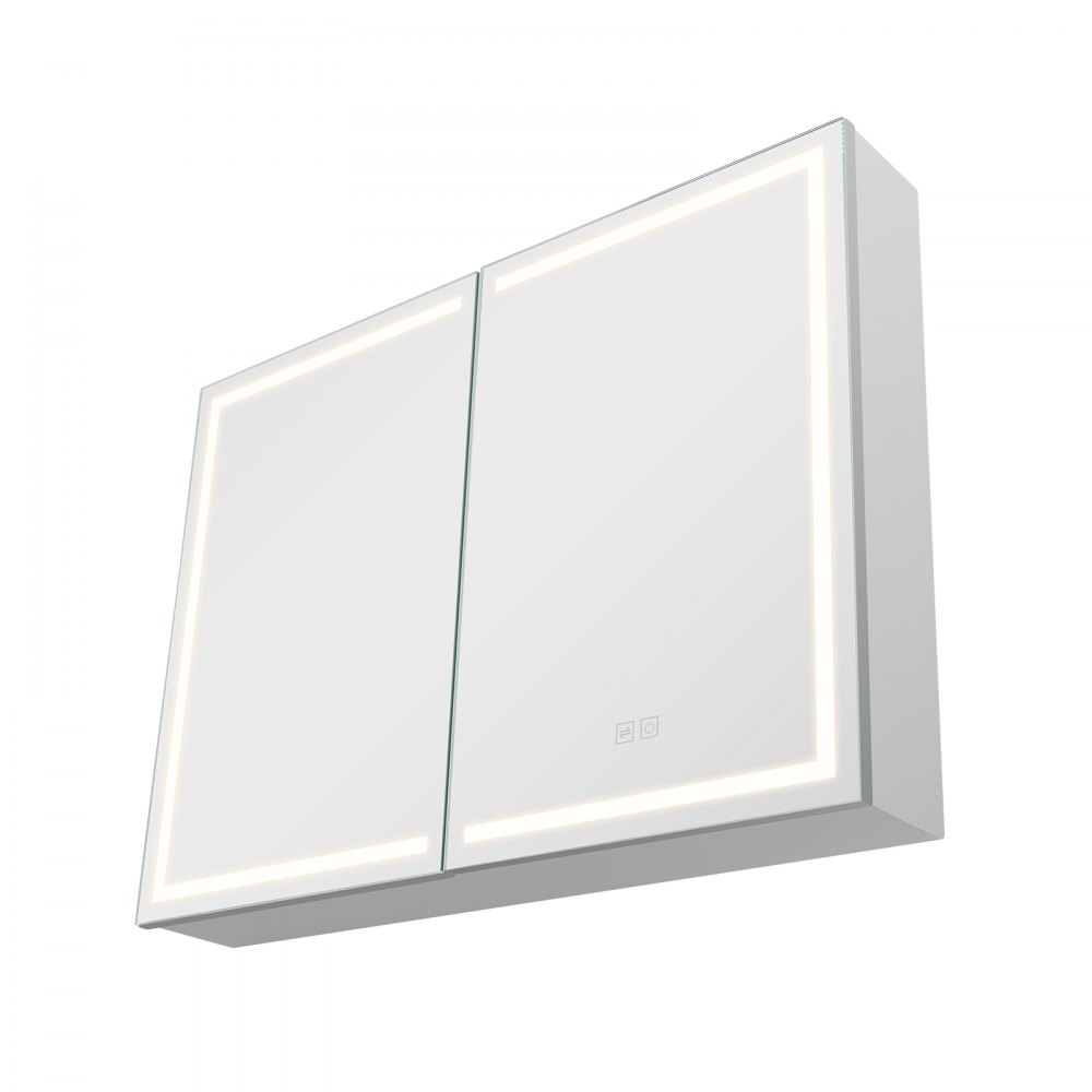 VEVOR Lighted Medicine Cabinet with Mirror, 60 x 80 cm Wall-Mounted, 3 Color Dimmable LED Bathroom Medicine Cabinet with HD Mirror, Memory Function/Adjustable Shelves Storage/ Outlets & USBs
