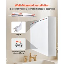 VEVOR Lighted Medicine Cabinet with HD Mirror 3 Color 60 x 80 cm Wall-Mounted