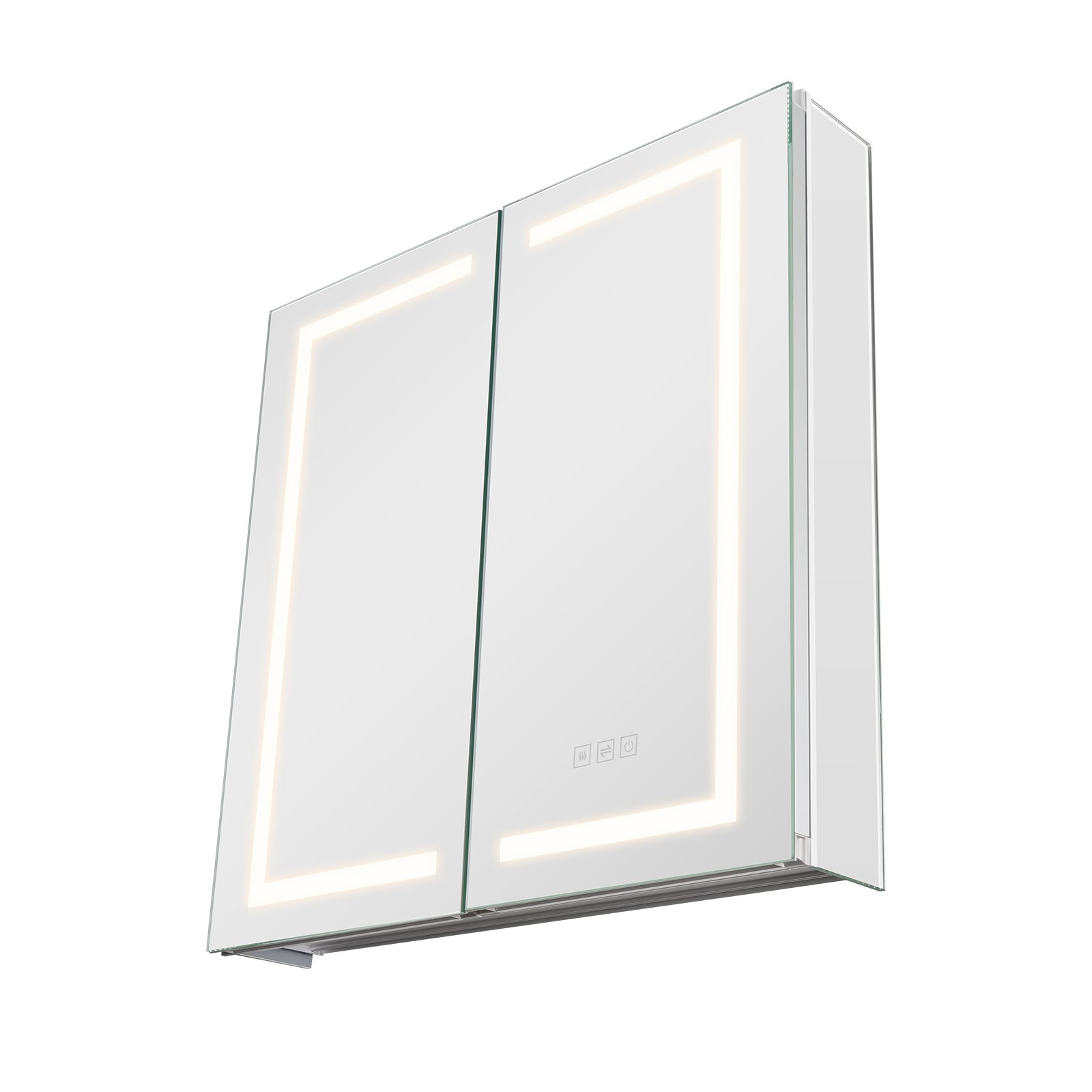 VEVOR Lighted Medicine Cabinet with Mirror, 65 x 65 cm Recessed or Wall Mount, 3 Color Dimmable LED Bathroom Medicine Cabinet with HD Mirror, Adjustable Shelve Storage, Memory Defog Function