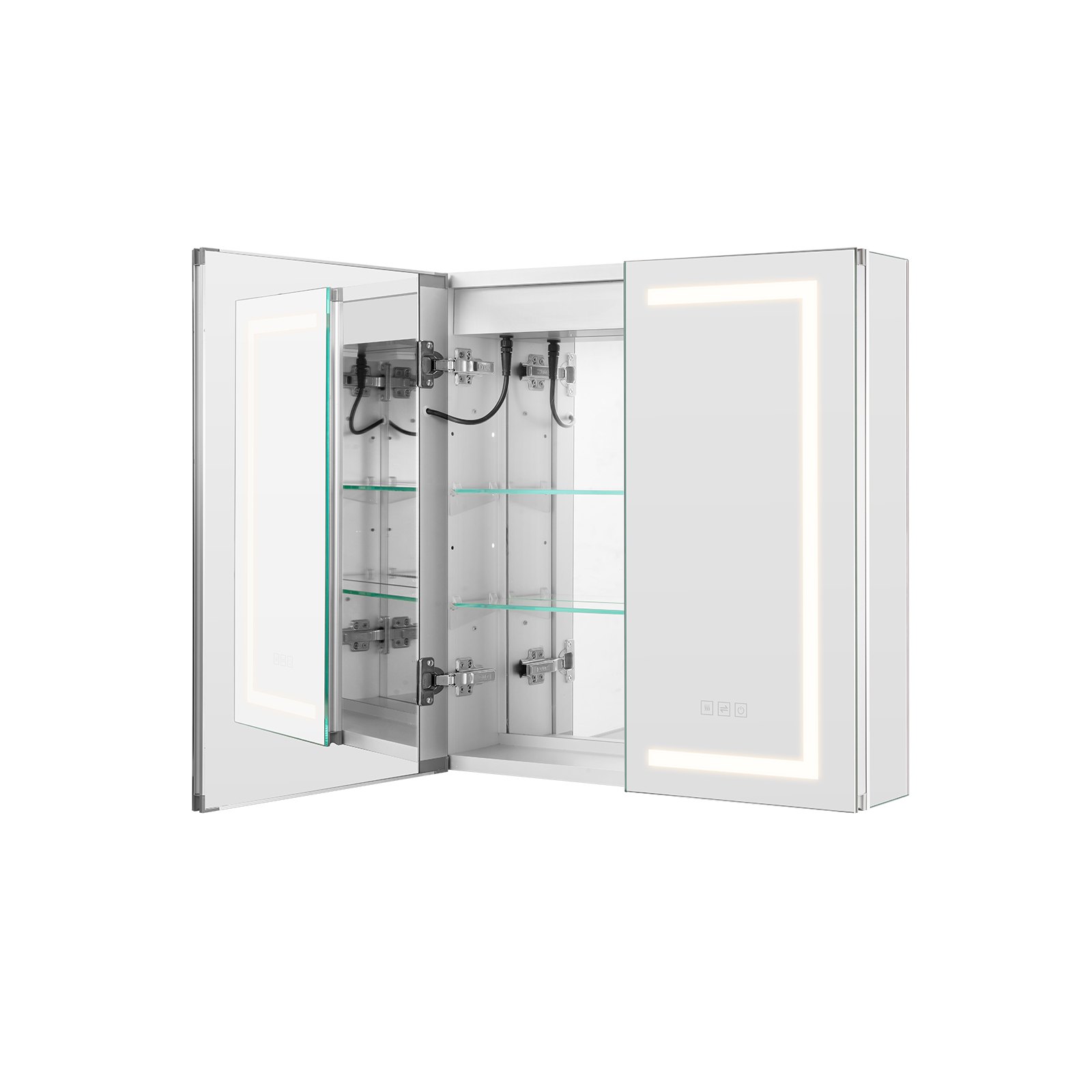 VEVOR Lighted Medicine Cabinet with Mirror, 65 x 65 cm Recessed or Wall Mount, 3 Color Dimmable LED Bathroom Medicine Cabinet with HD Mirror, Adjustable Shelve Storage, Memory Defog Function