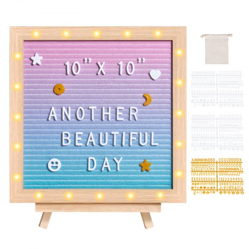 VEVOR Gradient Felt Letter Board, 253x253 mm Felt Message Board, Changeable Sign Boards with 510 Letters, Stand, and Built-in LED Lights, Baby Announcement Sign for Home Classroom Office Decor Wedding