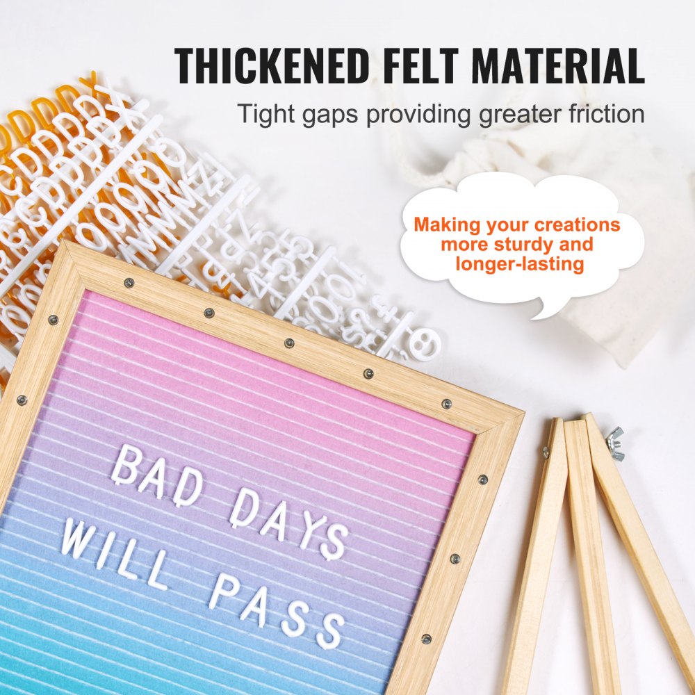 VEVOR Gradient Felt Letter Board, 253x253 mm Felt Message Board, Changeable Sign Boards with 510 Letters, Stand, and Built-in LED Lights, Baby Announcement Sign for Home Classroom Office Decor Wedding