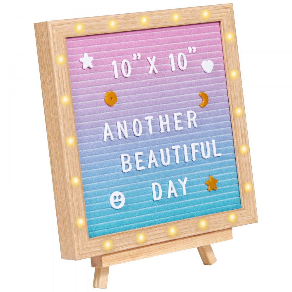 VEVOR Gradient Felt Letter Board, 253x253 mm Felt Message Board, Changeable Sign Boards with 510 Letters, Stand, and Built-in LED Lights, Baby Announcement Sign for Home Classroom Office Decor Wedding