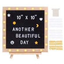 VEVOR Black Felt Letter Board, 10"x10" Felt Message Board, Changeable Sign Boards with 510 Letters, Stand, and Built-in LED Lights, Baby Announcement Sign for Home Classroom Office Decor Wedding