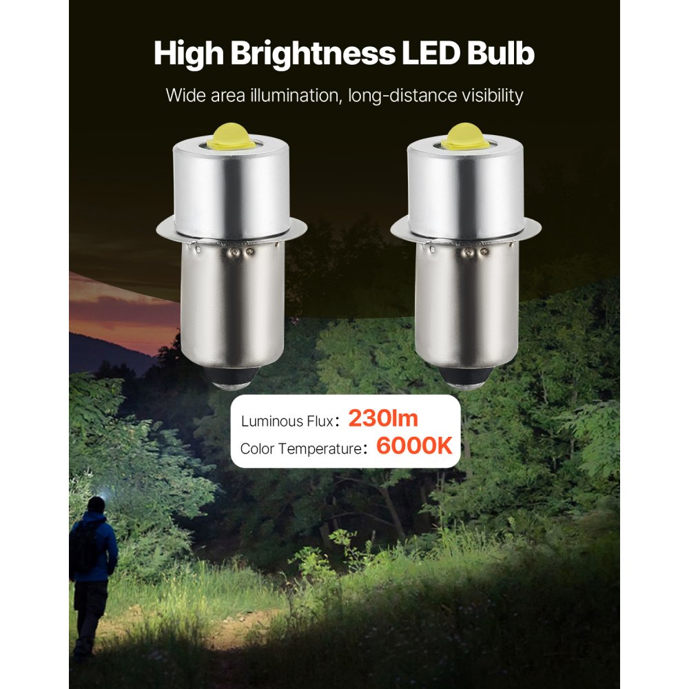 VEVOR LED Flashlight Bulbs, P13.5S 4-12 Volt, 230LM Flashlight Conversion Replacement Kit, Longer Life and Brighter White Maglight LED Bulbs for 3-16 Cell C/D Flashlights, Headlights,Lamp, Torch