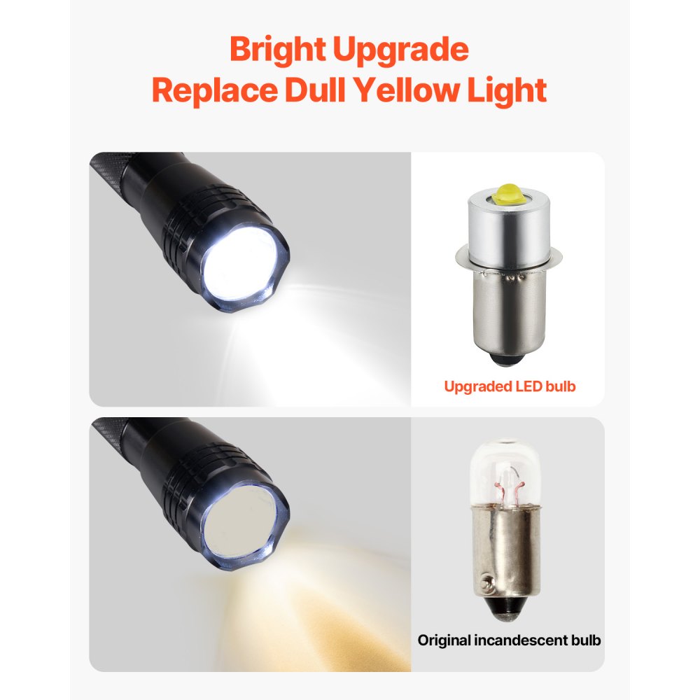 VEVOR LED Flashlight Bulbs, P13.5S 4-12 Volt, 230LM Flashlight Conversion Replacement Kit, Longer Life and Brighter White Maglight LED Bulbs for 3-16 Cell C/D Flashlights, Headlights,Lamp, Torch