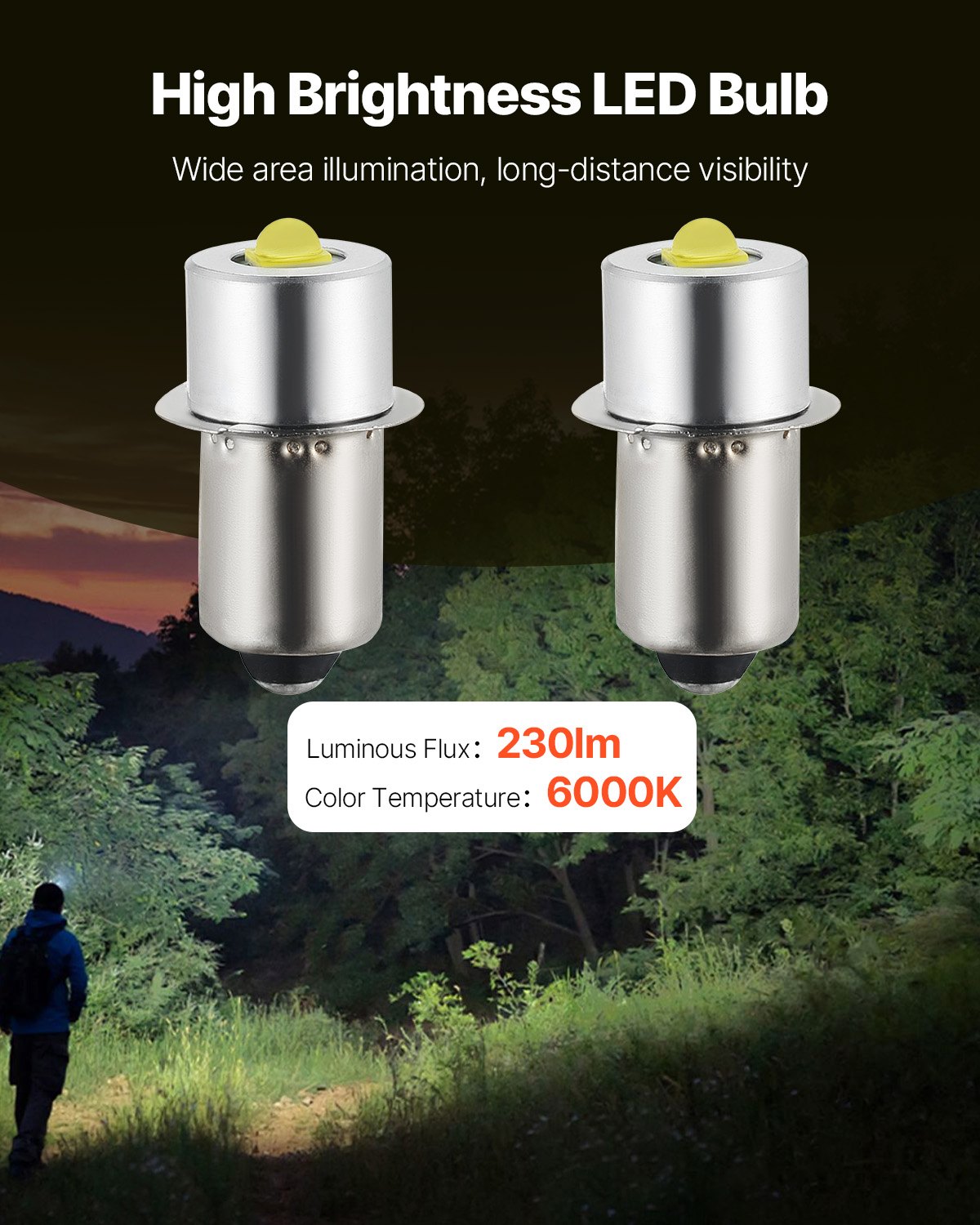 VEVOR LED Flashlight Bulbs, P13.5S 4-12 Volt, 230LM Flashlight Conversion Replacement Kit, Longer Life and Brighter White Maglight LED Bulbs for 3-16 Cell C/D Flashlights, Headlights,Lamp, Torch