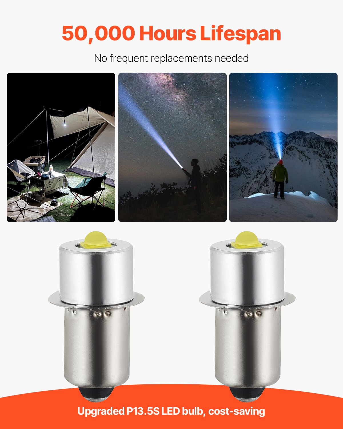 VEVOR LED Flashlight Bulbs, P13.5S 4-12 Volt, 230LM Flashlight Conversion Replacement Kit, Longer Life and Brighter White Maglight LED Bulbs for 3-16 Cell C/D Flashlights, Headlights,Lamp, Torch