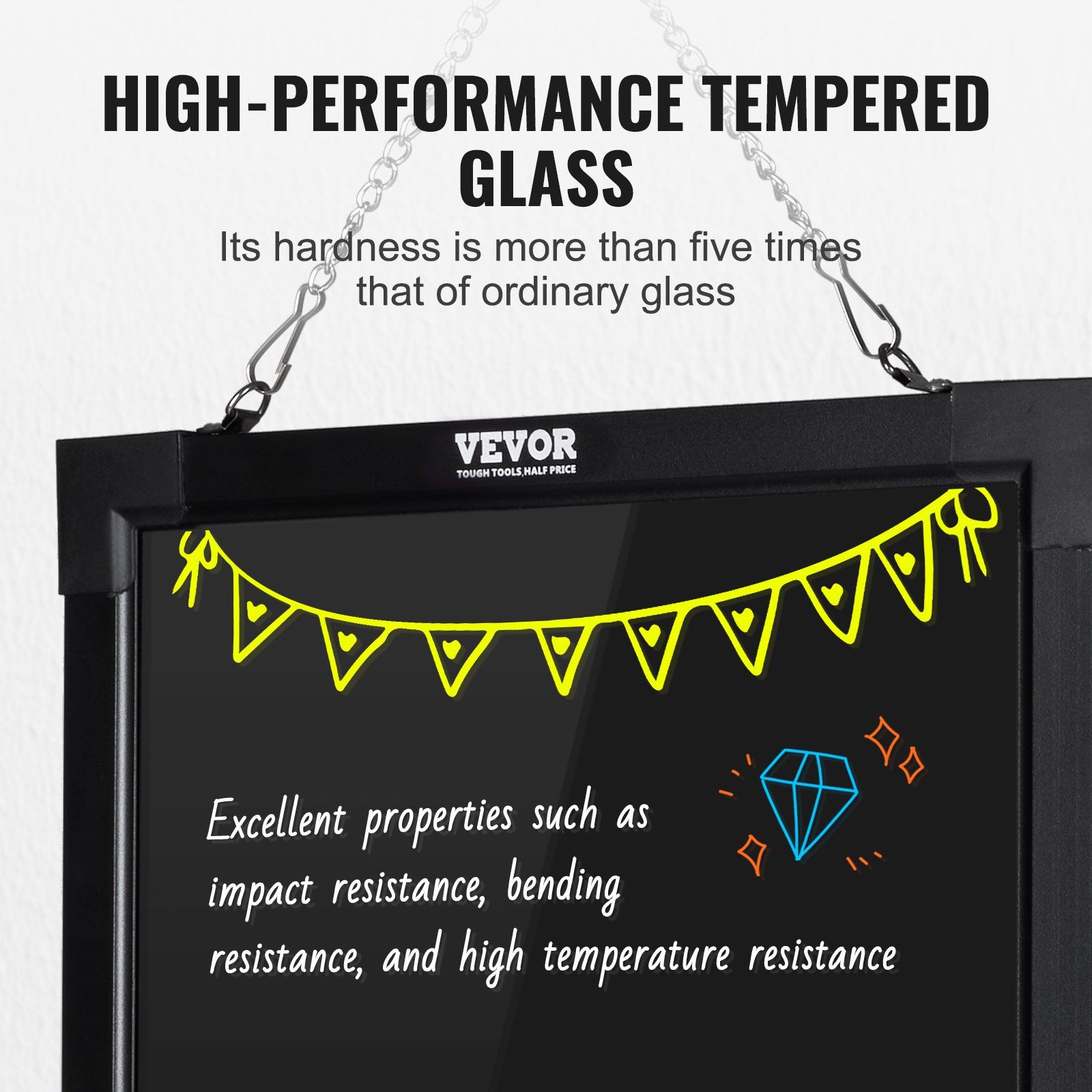 VEVOR LED Message Writing Board 40.6x30.5 cm Illuminated Erasable Lighted Chalkboard