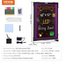 VEVOR LED Message Writing Board, 16"x12" Illuminated Erasable Lighted Chalkboard, Neon Effect Menu Sign Board, Drawing Board with 8 Fluorescent Chalk Markers and Remote Control, for Home Wedding Shop