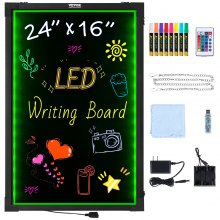 VEVOR Tableau d'écriture de messages LED, tableau noir effaçable éclairé de 61 x 40,6 cm, tableau de menu effet néon, planche à dessin avec 8 marqueurs de craie fluorescentes et testé à distance selon les normes UL