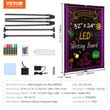 VEVOR LED Message Writing Board 32"x24" Illuminated Erasable Lighted Chalkboard