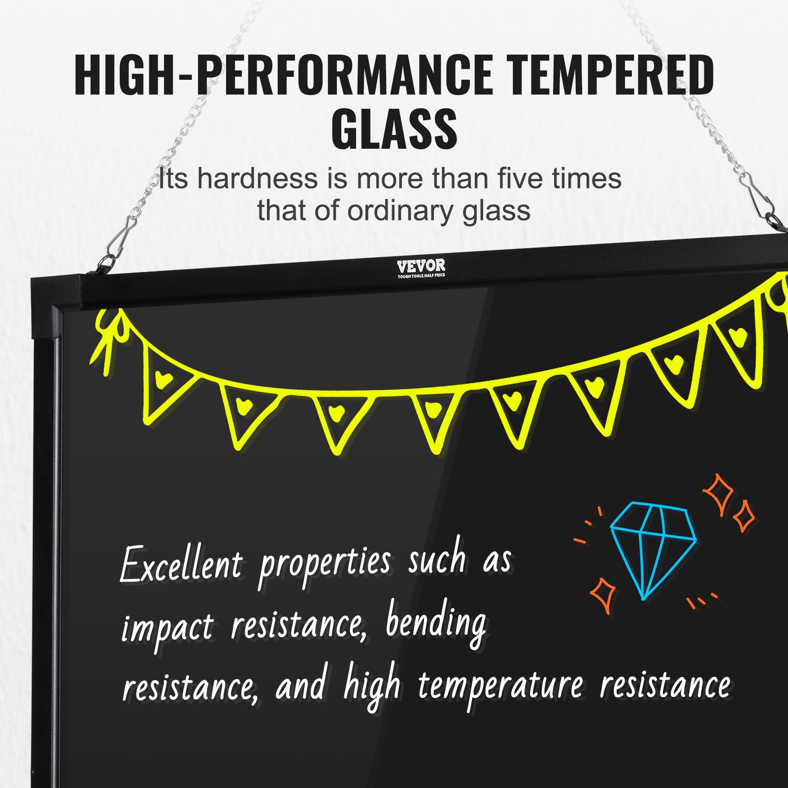 VEVOR LED Message Writing Board 81.3x61 cm Illuminated Erasable Lighted Chalkboard