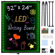 Hosim LED Message Writing Board, 16X 12 Illuminated Erasable Neon Effect  Restaurant Menu Sign with 8 Colors Markers, 7 Colors Flashing Mode DIY