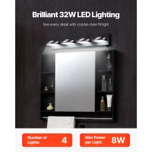 4-Light LED Modern Bathroom Vanity Light Fixtures 25.59-Inch Wall Light Fixtures
