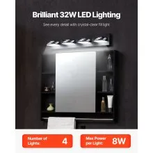 4-Light LED Modern Bathroom Vanity Light Fixtures 25.59-Inch Wall Light Fixtures