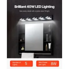 5-Light LED Modern Bathroom Vanity Light Fixtures 33.46-Inch Wall Light Fixtures