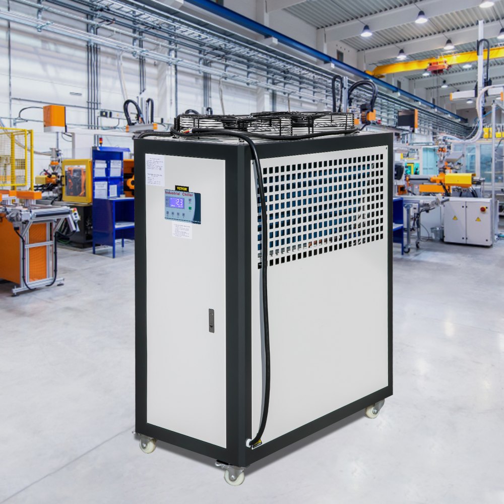VEVOR Air Cooled Water Chiller 5 Ton Portable, 5Hp 53L Tank Industrial Chiller, Finned Condenser w/Micro-Computer Control, 15KW Cooling Capacity Stainless Steel Tank Chiller Machine for Cooling Water