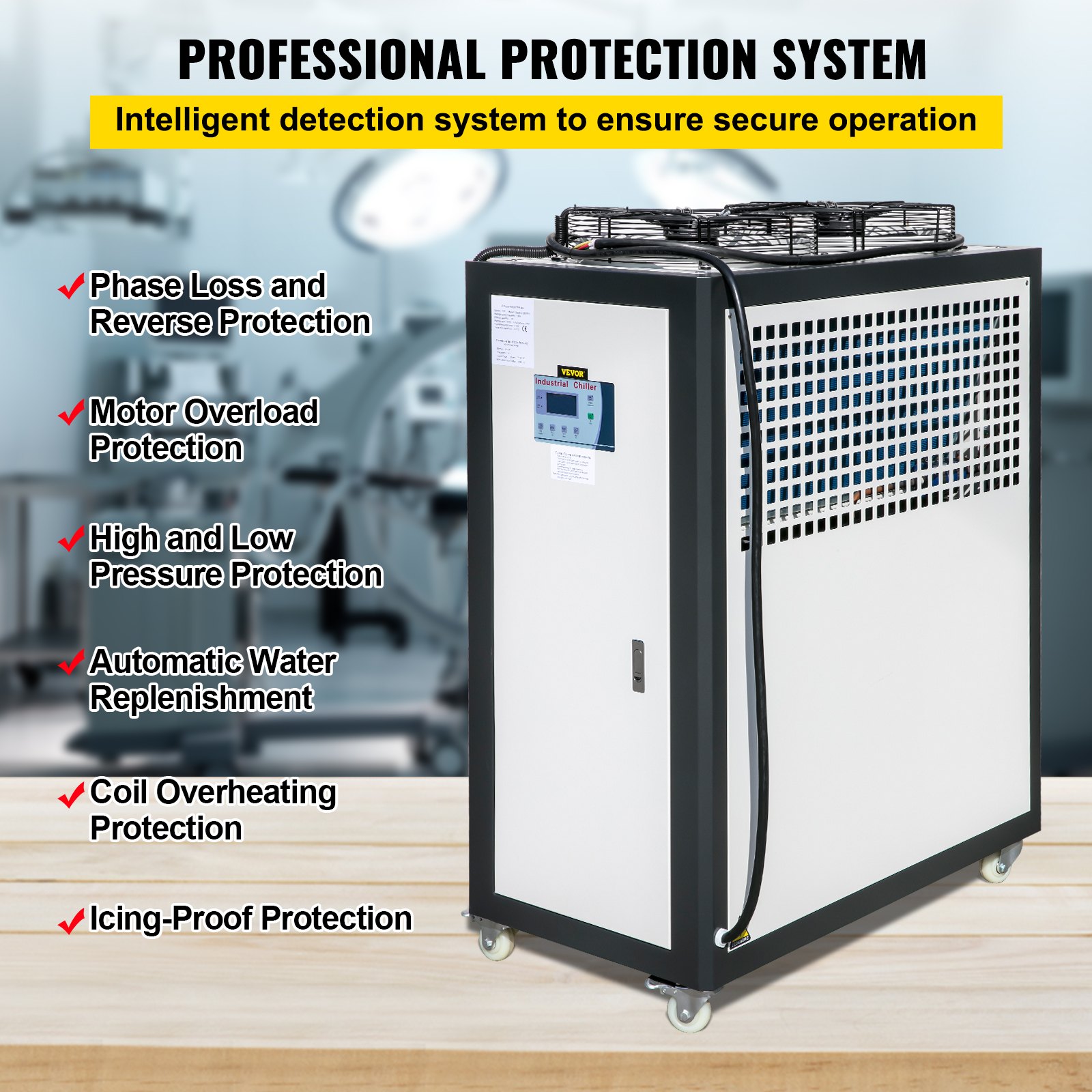 VEVOR Air Cooled Water Chiller 5 Ton Portable, 5Hp 53L Tank Industrial Chiller, Finned Condenser w/Micro-Computer Control, 15KW Cooling Capacity Stainless Steel Tank Chiller Machine for Cooling Water