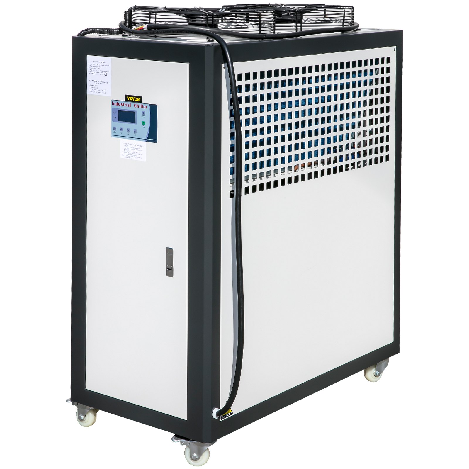 VEVOR Air Cooled Water Chiller 5 Ton Portable, 5Hp 53L Tank Industrial Chiller, Finned Condenser w/Micro-Computer Control, 15KW Cooling Capacity Stainless Steel Tank Chiller Machine for Cooling Water