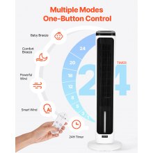 40" Oscillating Tower Fan 24H Timer 23.3 ft/s High Velocity with Remote Control